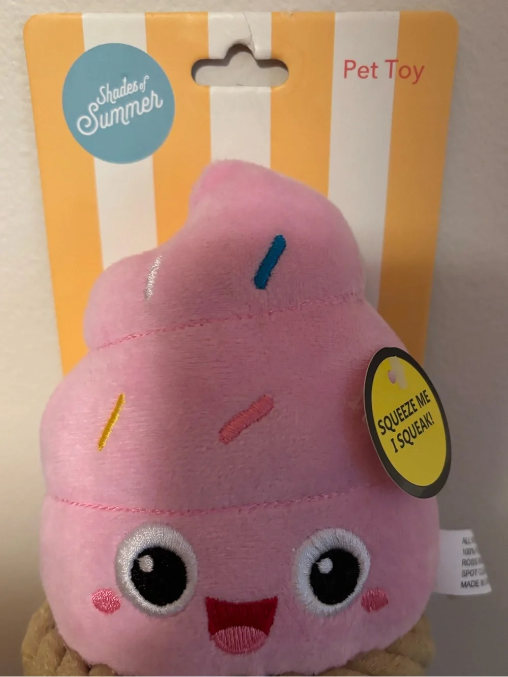 Pink Ice Cream Squeaky Dog Toy - Plush & Rope